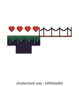 videogame pixelated retro art digital entertainment, hearts with luxury barricade cartoon vector illustration graphic design