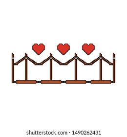 videogame pixelated retro art digital entertainment, hearts with luxury barricade cartoon vector illustration graphic design