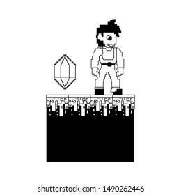 videogame pixelated retro art digital entertainment, arcade character play mode cartoon vector illustration graphic design