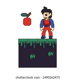 videogame pixelated retro art digital entertainment, arcade character play mode cartoon vector illustration graphic design