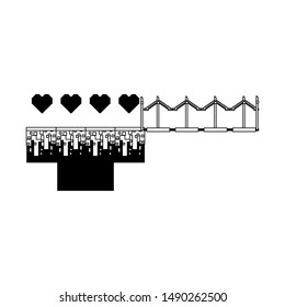 videogame pixelated retro art digital entertainment, hearts with luxury barricade cartoon vector illustration graphic design