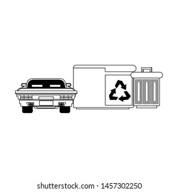 Videogame pixelated scenery car and trash cans vector illustration graphic design