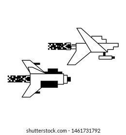 Videogame pixelated spaceship flying isolated vector illustration graphic design