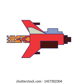 Videogame pixelated spaceship taking off vector illustration graphic design