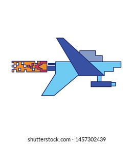 Videogame pixelated spaceship taking off vector illustration graphic design