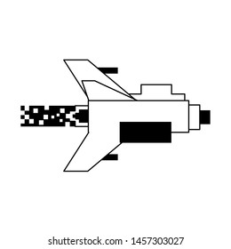 Videogame pixelated spaceship taking off vector illustration graphic design