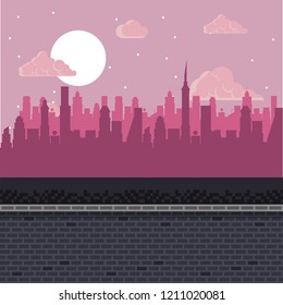 Videogame pixelated urban scenery