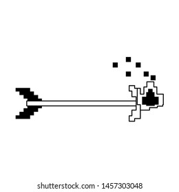 Videogame pixelated weapon arch with bow in fire symbol vector illustration graphic design