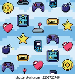 Videogame seamless pattern background with joysticks icons Vector