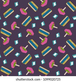 Videogame seamless pattern with vintage console. Joystick, console and games composition. Vector illustration background.