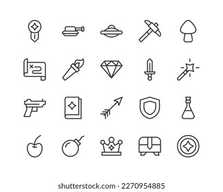 videogame simple icon set. Outline editable stroke. Pixel perfect 24x24px. Isolated on a white background