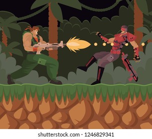 videogame soldier shooting enemy