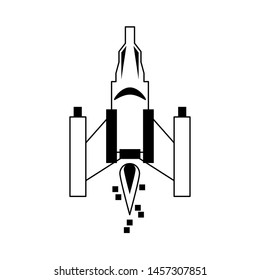 Videogame spaceship taking off isolated vector illustration graphic design