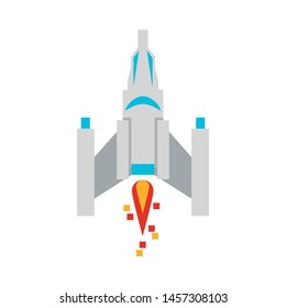 Videogame spaceship taking off isolated vector illustration graphic design