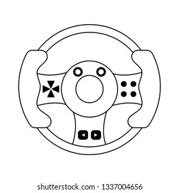 Videogame steering wheel technology device in black and white
