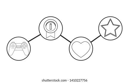 Videogame symbols gamepad heart medal and star network concept vector illustration graphic design
