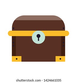 Videogame wooden chest locked cartoon isolated vector illustration graphic design