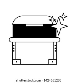 Videogame wooden chest open cartoon isolated vector illustration graphic design
