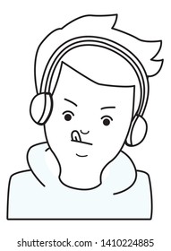 videogame young man earpod play scene cartoon vector illustration graphic design