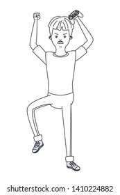 videogame young man play scene cartoon vector illustration graphic design