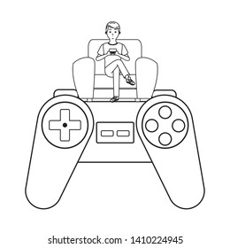 videogame young man video game controller play scene cartoon vector illustration graphic design