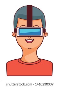 videogame young man virtual reallity play scene cartoon vector illustration graphic design