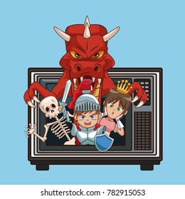 Videogames characters cartoons on old tv