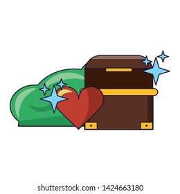 Videogames chest heart and bush cartoons vector illustration graphic design