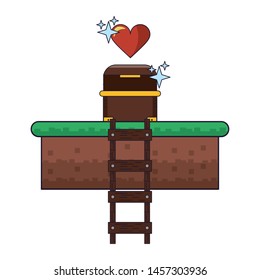 Videogames chest with heart on ground with ladle cartoons vector illustration graphic design