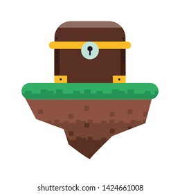 Videogames chest on flotating terrain cartoons vector illustration graphic design