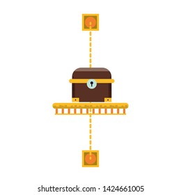 Videogames chest with suprise boxes on plataform cartoons vector illustration graphic design