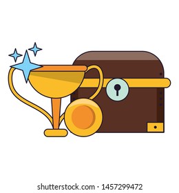 Videogames chest with trophy cup and coin cartoons vector illustration graphic design