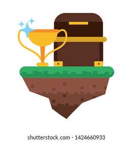 Videogames chest and trophy cup on terrain cartoons vector illustration graphic design