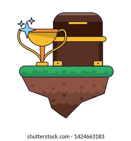 Videogames chest and trophy cup on terrain cartoons vector illustration graphic design