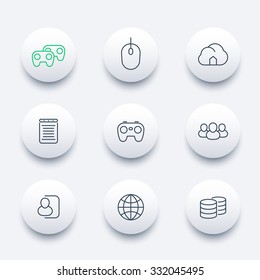 videogames, cooperative, multiplayer, gaming, line round modern icons, vector illustration