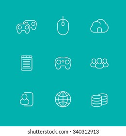 Videospiele, Genossenschaft, Multiplayer, Videokonsolen-Gaming, Zeilensymbole einzeln, Vektorillustration-Illustration