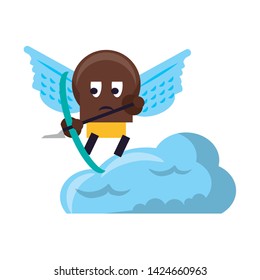 Videogames enemy with wings holding arch on clouds cartoons vector illustration graphic design