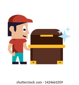 Videogames man and chest cartoons vector illustration graphic design