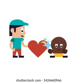 Videogames man with heart and enemy character cartoons vector illustration graphic design