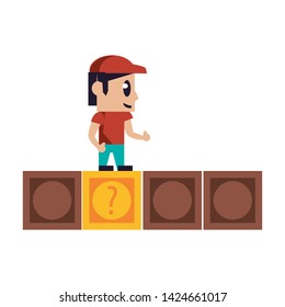 Videogames on wooden boxes and suprise chest cartoons vector illustration graphic design