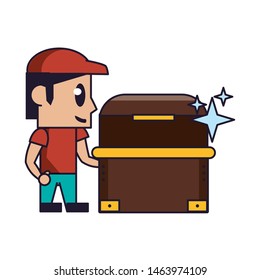 Videogames plumber and chest cartoons vector illustration graphic design