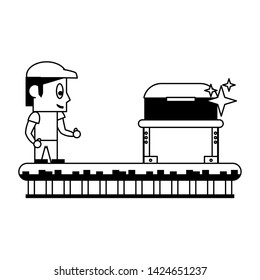 Videogames plumber walking to chest cartoons vector illustration graphic design