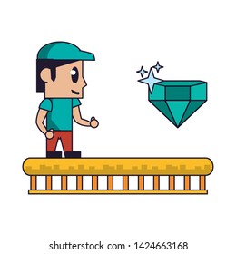 Videogames plumber walking to diamond cartoons vector illustration graphic design