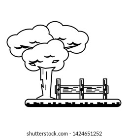 Videogames tree with wooden fence cartoons vector illustration graphic design