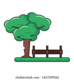 Videogames tree with wooden fence cartoons vector illustration graphic design