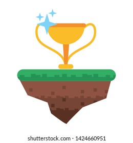 Videogames trophy cup on terrain cartoons vector illustration graphic design