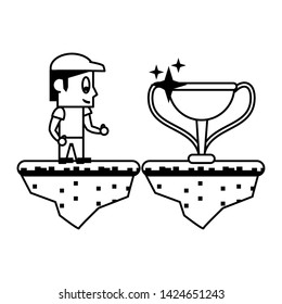 Videogames walking in terrain to cup cartoons vector illustration graphic design