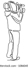 Videographer. Continuous line drawing. Isolated on the white background. Vector monochrome, drawing by lines