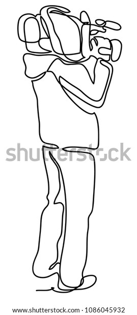 Videographer. Continuous\
line drawing. Isolated on the white background. Vector monochrome,\
drawing by lines
