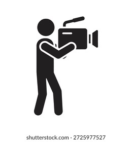 Icono de filmación de Camarógrafo Video que usa la cámara para grabar películas Cobertura de medios de producción y transmisión de cine